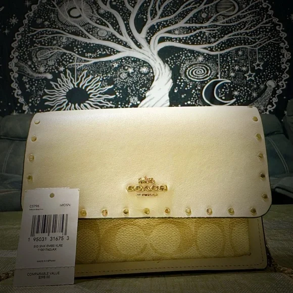 Coach Y2K small Crossbody purse white and light brown leather with Gold chain - Picture 6 of 16